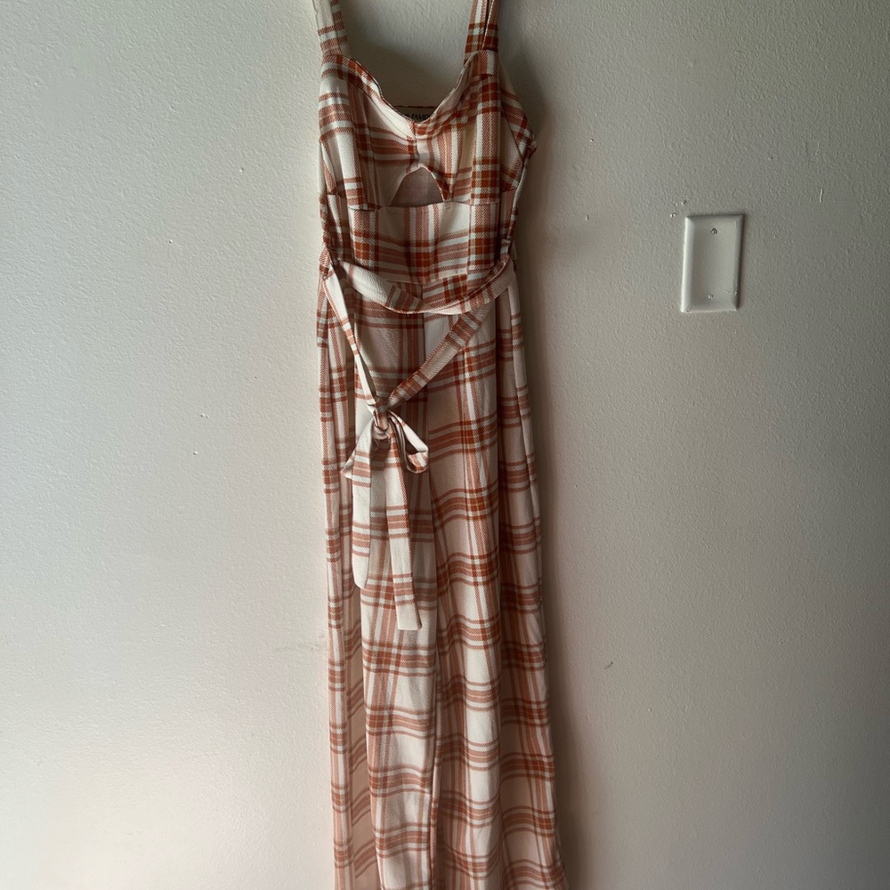 Almost Famous Plaid Maxi Dress in Cream and Tan